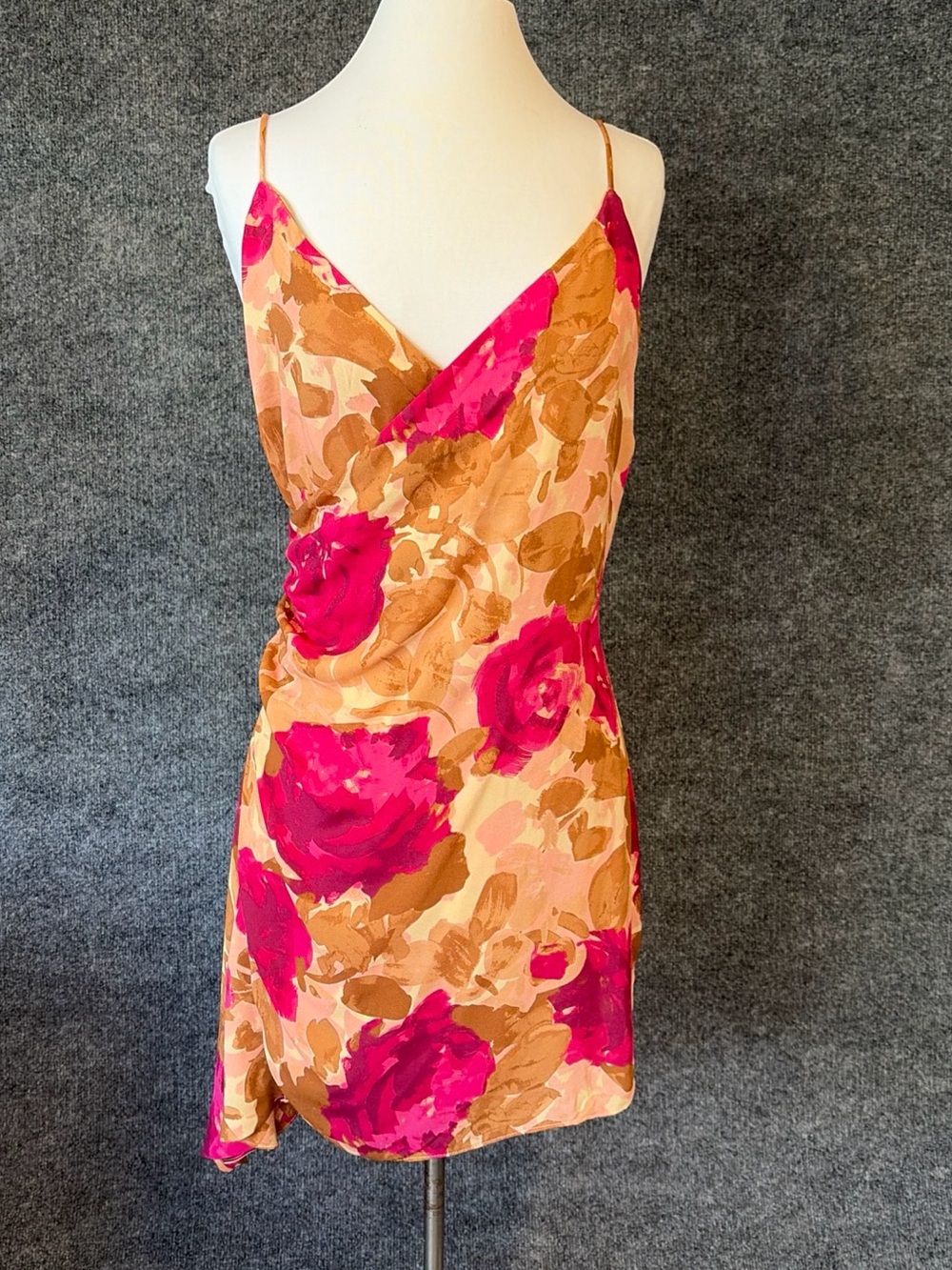 Sage Hot Pink and Tan Floral Slip Mini‎ Dress